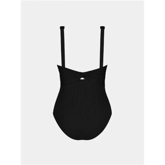 Women's One Piece Swimsuit V Neck Ruched Ribbed Twist Back Wide Straps